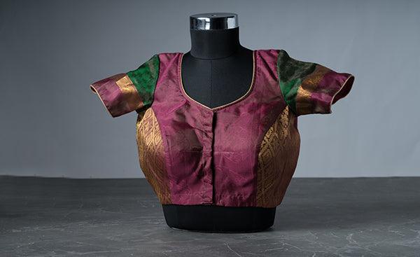Pure Silk Magenta Blouse with Zari and Thread Embossed Patterns