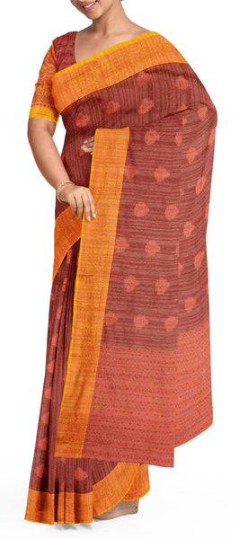 Brick Red Semi Silk Cotton Saree