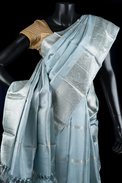 Ash Blue Kanchipuram Silk Saree
