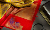 Musical Instruments On Mustard & Yellow Pure Silk Sar