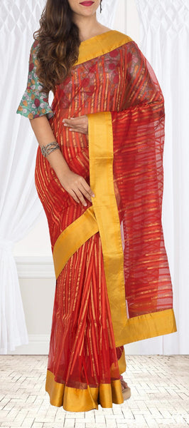 Red & Yellow Pure Tussar Saree
