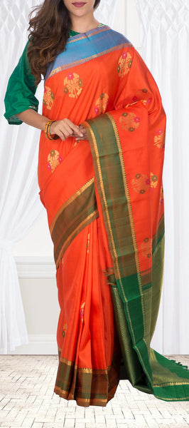 Orange Kanchipuram Handloom Silk Saree With Pure Zari