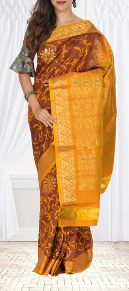 Maroon & Mustard Pure Tussar SIlk Saree