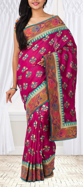 Pink Pure Tussar Saree With Attached Border