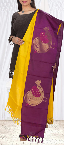 Yellow & Purple Pure Kanchipuram Silk Dupatta