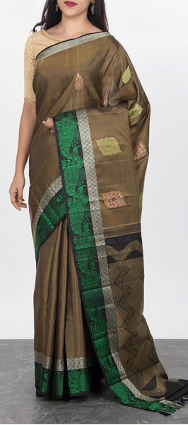 Olive Green Handloom kanchipuram Silk Saree