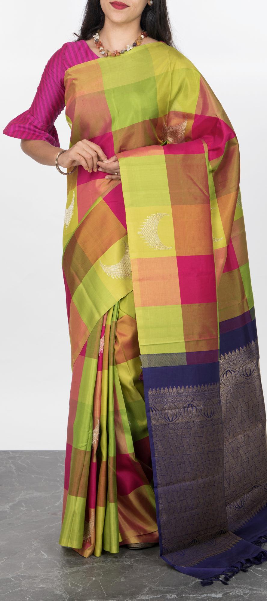 Chilled Out | - 100% handloom small checked cotton saree. 2021-09-01