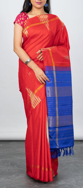 Red and Blue Kanchipuram Silk Saree
