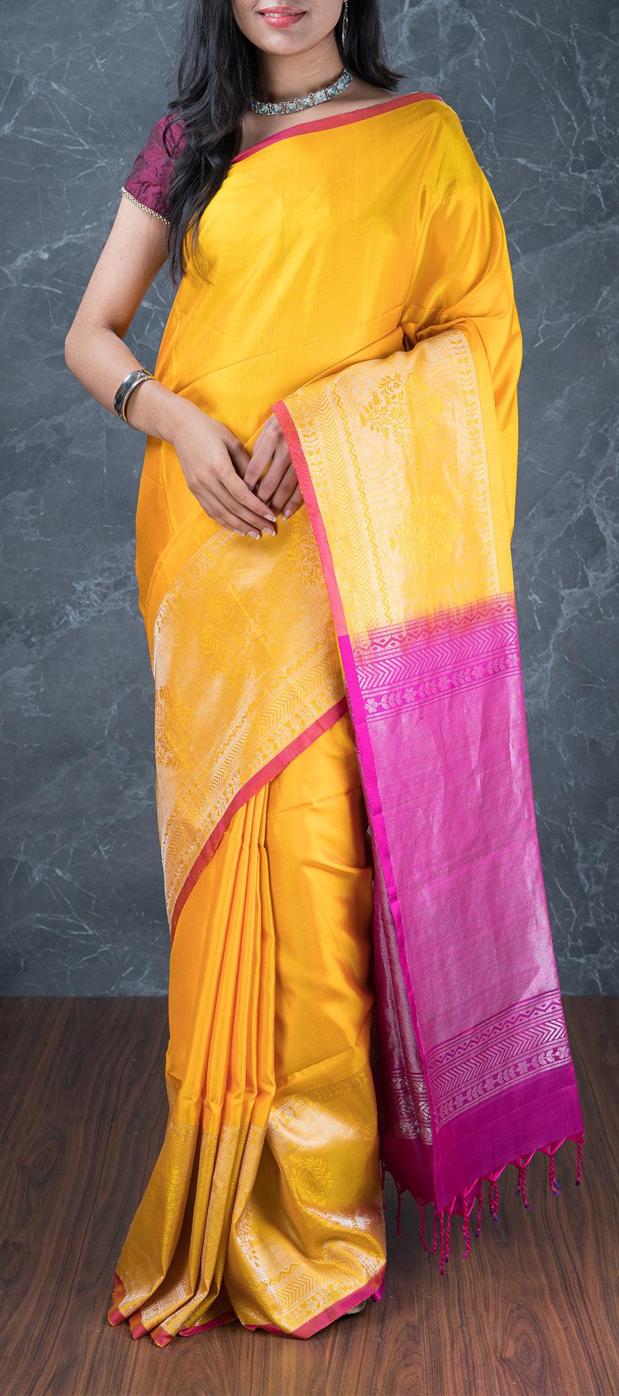 Yellow And Green Colour Soft Silk Saree With Blouse – Sareewave