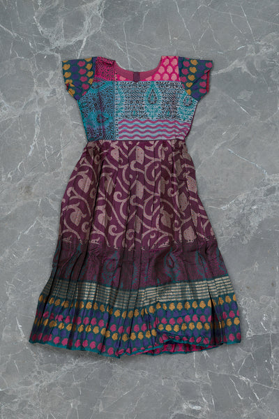 Purple Kids Gown in Semi Tussar