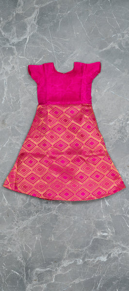 Pink Pattu Pavadai for Kids