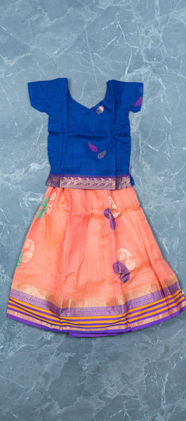 Ink Blue Cotton Kids Paavadai ( 2 - 3 YEARS )