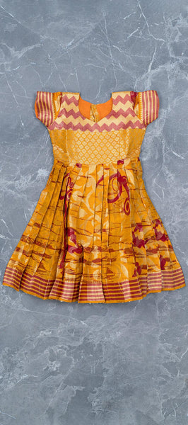 Mustard, Yellow and Red Kids Gown in Silk
