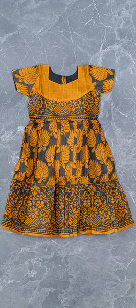 Orange and Black Kids Gown in Silk