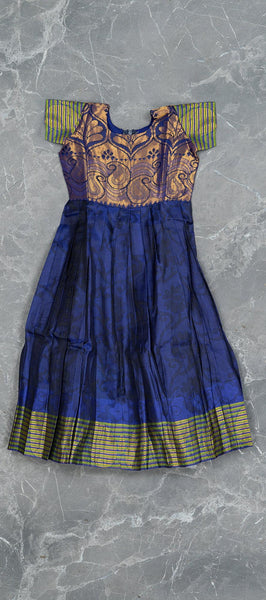 Ink blue Pattu Pavadai for Kids