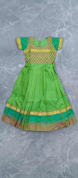 Green Kids Cotton Gown in Silk