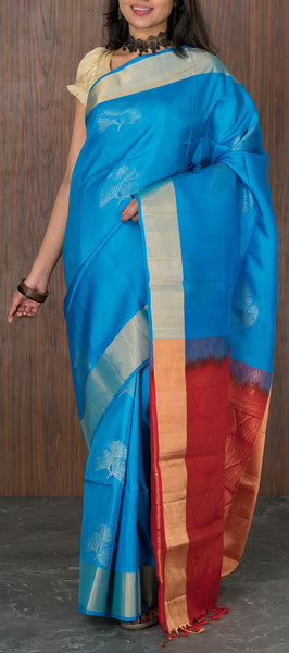 PALAM-SILKS-Sky Blue Softsilk Saree