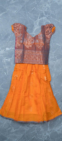 Brown & Orange Kids Silk Cotton Paavadai ( 3-4 YEARS )