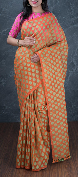 Orange Semi Silk Cotton Saree