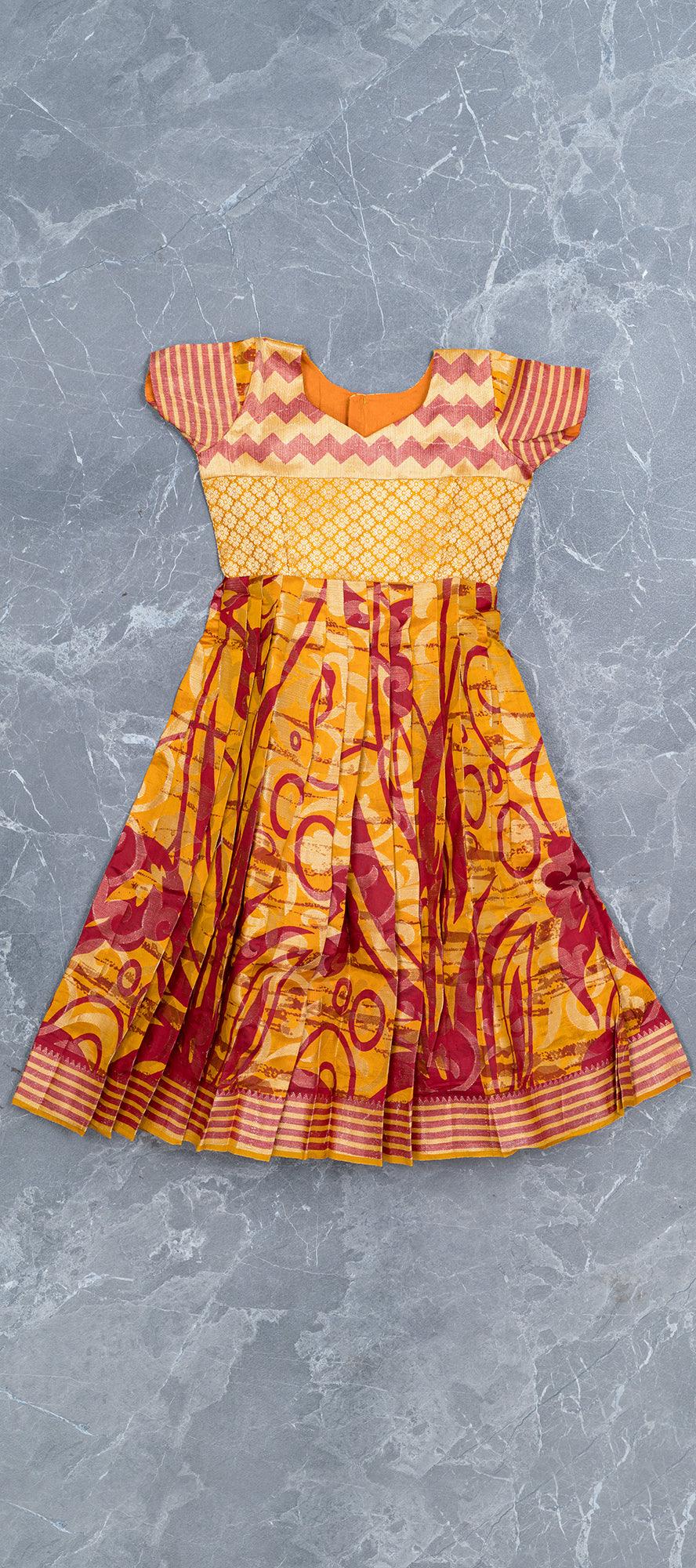 Yellow Color Kids Gown With Big Flair and Digital Print in Organza in USA,  UK, Malaysia, South Africa, Dubai, Singapore