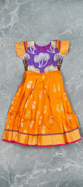 Orange and Purple Silk Cotton Kids Gown