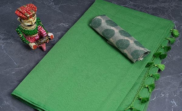 Parrot Green Jute Cotton Saree