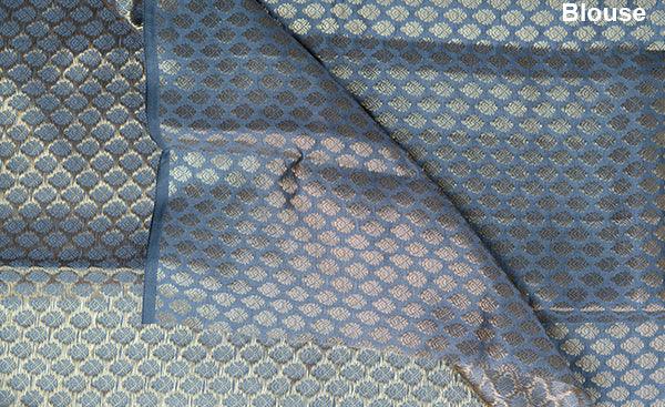Grey Blouse Material with Zari Jacquard Patterns