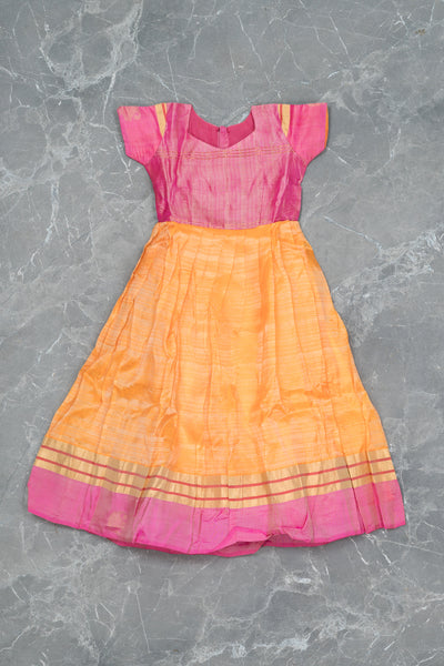 Onion Pink and Orange Kids Gown in Silk