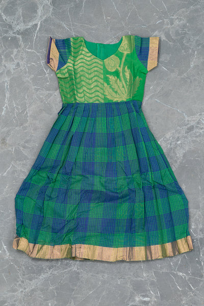 Parrot Green Kids Gown in Silk Cotton