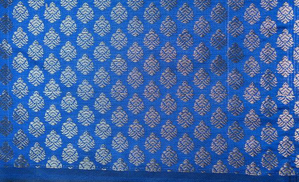 Navy Blue Blouse Material with Zari Jacquard Patterns