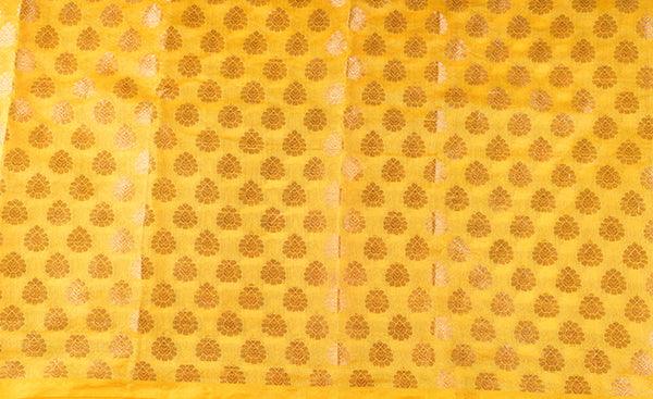Yellow Blouse Material with Zari Jacquard Patterns