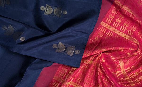 Borderless twilight blue kanchipuram silk saree