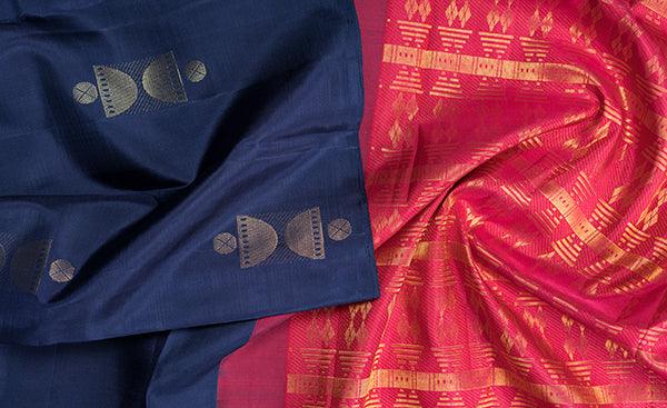 Borderless twilight blue kanchipuram handloom silk sarees