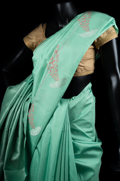 PALAM SILKS | Unique Kachipurams | Turquoise Blue Handloom Silk Saree