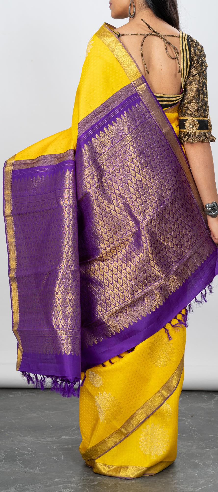 Sugar Purple and Yellow South Silk Saree – MySilkLove