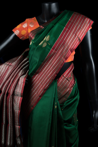 PALAM SILKS | Traditional Kanchipurams | Dark Green Traditional Silk Saree