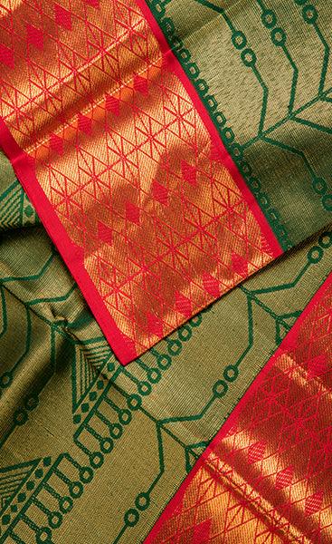 Dark Green Folklore Handloom Silk Saree