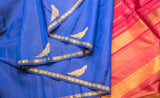 Dusky Blue & Maroon Pure Kanchipuram Handloom Silk Saree With 1G Zari