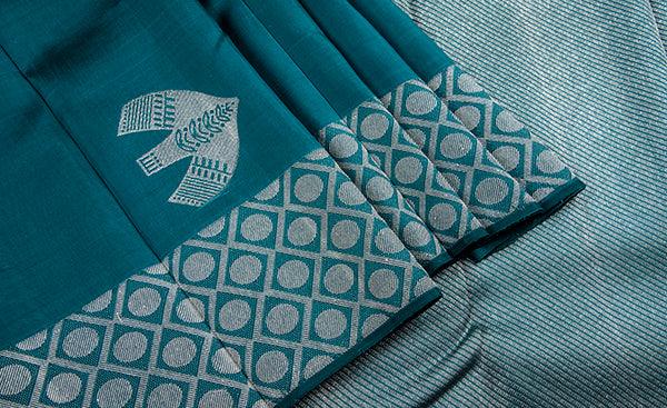 Dark Autumn Teal Folklore handloom silk sarees