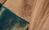 Cream & Teal Blue Pure Kanchipuram Handloom Silk Sarees