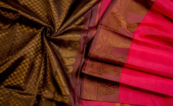 Pink & Purple Pure Kanchipuram Handloom Silk Saree with Pure Zari