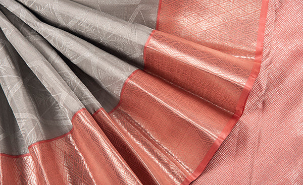 Pearl Grey Folklore Silk Saree