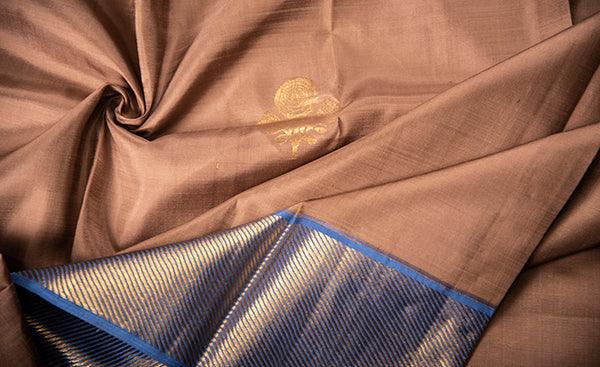 Nude-Brown & navy Blue Pure Kanchipuram Handloom Silk Saree