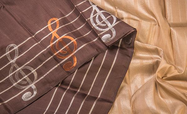 Cream & Brown Pure Kanchipuram Handloom Silk Saree