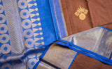 Dark Brown & Blue Pure Kanchipuram Handloom Silk Saree