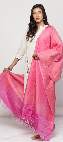 Light Pink & Dark Pink Pure Silk Dupatta