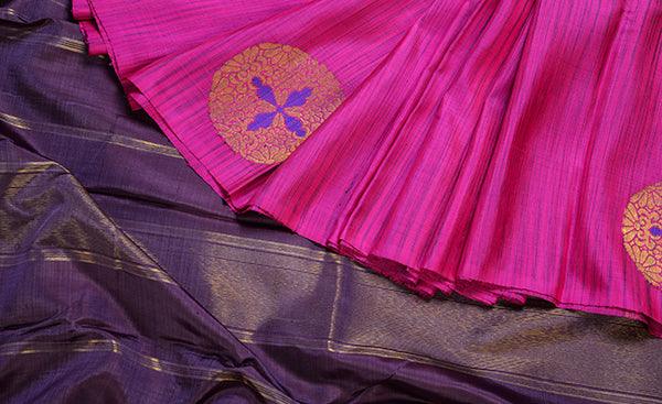 Pink and Purple Pure Kanchipuram Handloom Silk Saree