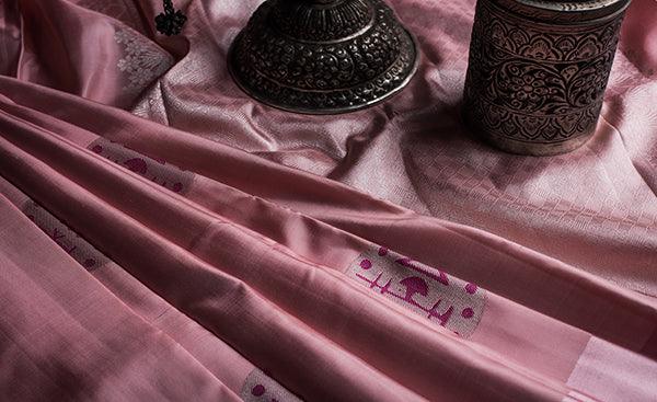 Rose pink kanchipuram silk saree with