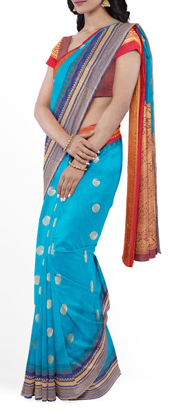 Teal Blue Semi Silk Cotton Saree