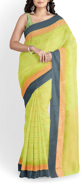 Lime Green Semi Silk Cotton Saree